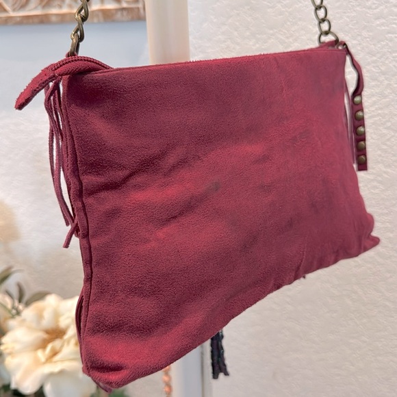 Chinese Laundry Fuchsia, Suede Leather, Chain Strap, Fringe Purse- 11”x8”x2.5” - Picture 15 of 16